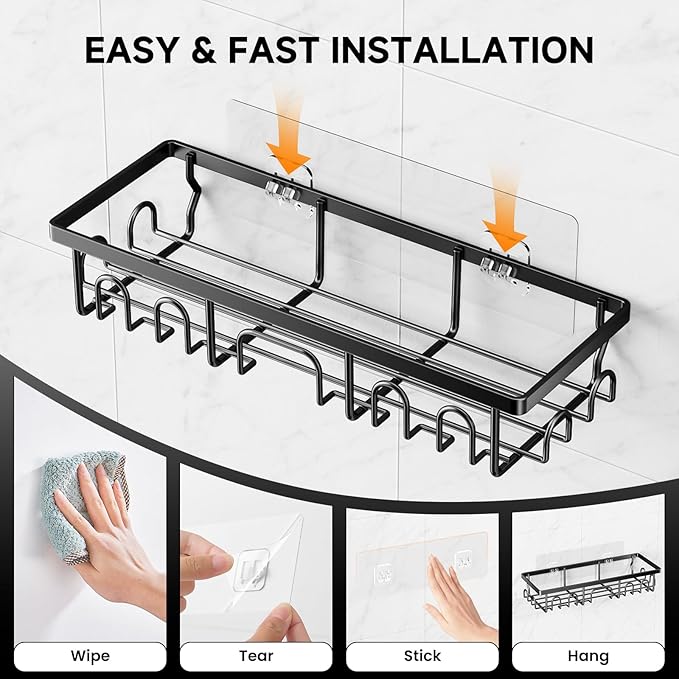 Shower Caddy, 5 Pack Shower Shelves for Inside Bathroom, Rustproof Adhesive Bathroom Organizer with Soap Holder, No Drilling Washroom Organizers and Storage for Bathtub Room/Kitchen/Home, Black