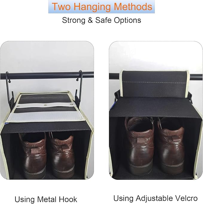 Large-Sized Hanging Shoe Organizer 8-Shelf, Hanging Closet Organizer with 8 Side Pockets, Wider Hanging Shelves for Storage Shoes Clothes 9" W × 11.8" D× 48" H, Black.