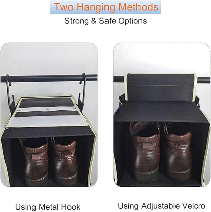Large-Sized Hanging Shoe Organizer 8-Shelf, Hanging Closet Organizer with 8 Side Pockets, Wider Hanging Shelves for Storage Shoes Clothes 9" W × 11.8" D× 48" H, Black.