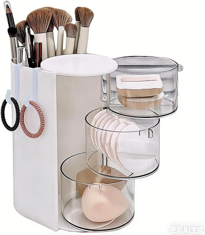 Hair Accessories Organizer With 2 Hooks,Girls Hair Accessory Organizer with Hair Brush Holder,3-Layer Hair Tie Organizer (Cloud Dancer White)