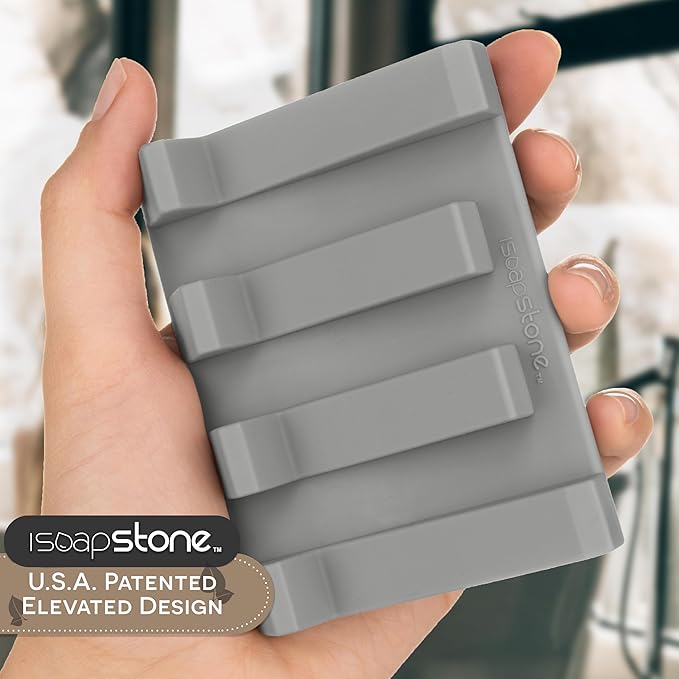 Silicone Soap Dish (USA Patented) Self Draining Bar Soap Holder for Shower Bathroom Sink, Drying Soap Dish Tray Kitchen Sponge Holder Easy Cleaning Soap Saver Mat (Light Grey, 2)