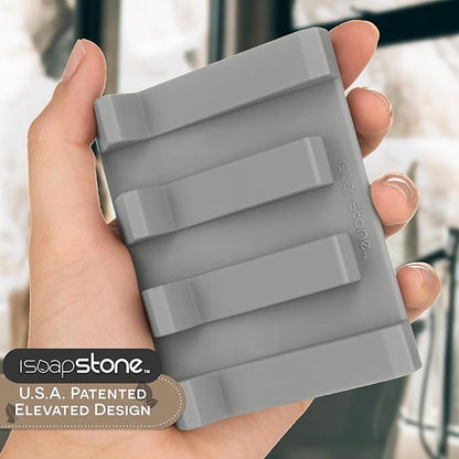 Silicone Soap Dish (USA Patented) Self Draining Bar Soap Holder for Shower Bathroom Sink, Drying Soap Dish Tray Kitchen Sponge Holder Easy Cleaning Soap Saver Mat (Light Grey, 2)