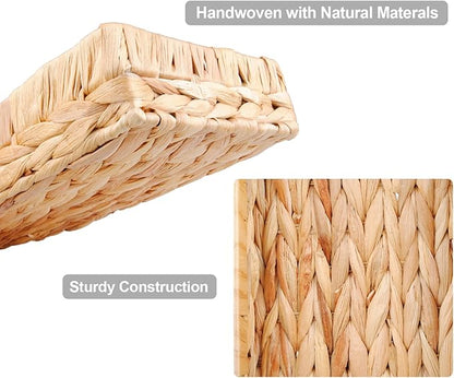 Rectangle Bathroom Tray, 16" Bathroom Over Toilet Tank, Water Hyacinth Wicker Basket for Bathroom Counter Long Narrow Hand Towel Storage Basket for Home Decor, Rattan Yellow