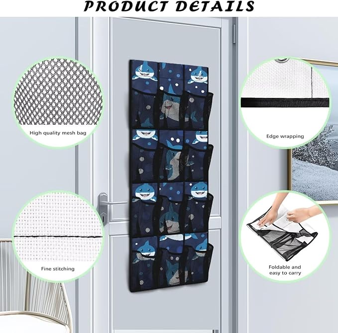 Shark Over the Door Shoe Organizer,Behind Door Shoes Hang Holder Rack,Hanging Shoe Storage Hanging Bag Unique Print