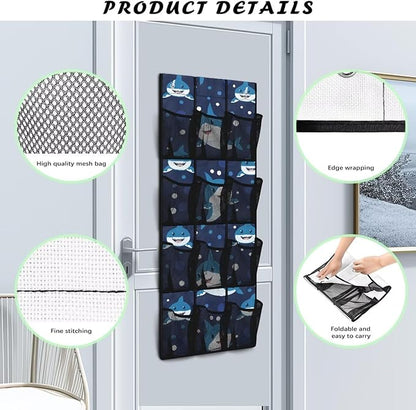 Shark Over the Door Shoe Organizer,Behind Door Shoes Hang Holder Rack,Hanging Shoe Storage Hanging Bag Unique Print