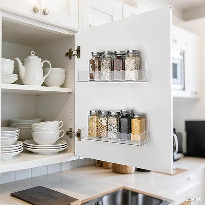 10 inch Spice Rack Wall Mounted,4 Pack Spice Organizer Shelf for Stove Cabinet Pantry Door, Adhesive or Screw Hanging Wall Spice Shelf Storage Holder in Kitchen and RV - Clear Color