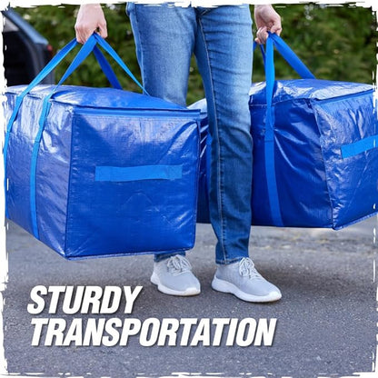RUGGED RHINO Heavy Duty Extra Large Moving Bags, Durable Bag Strong Handles and Zipper, Moving Boxes Alternative for College Packing, Holiday Décor, Space Saving Storage with Label, 2 Pack Blue/Clear