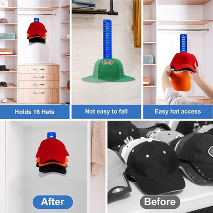 NAZZO Hat Rack for Baseball Caps, Hat Organizer Holder for Hanger & Room Closet Display, 2Pack 32 Hat Storage Holder for Hang Ball Caps for Men Women Gift, 2pcs Blue