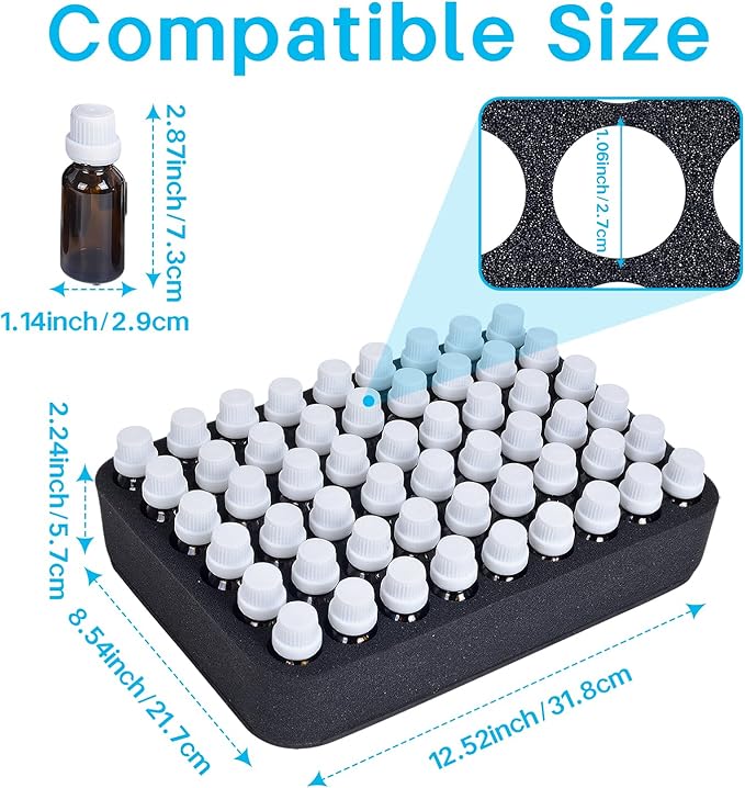 Essential oils Organizer Holder Foam Pad with Slots, Holds 54 bottles of 10ml、15ml Bottles, Removable Dividers，Black