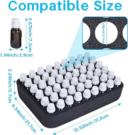 Essential oils Organizer Holder Foam Pad with Slots, Holds 54 bottles of 10ml、15ml Bottles, Removable Dividers，Black