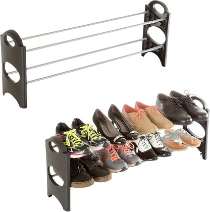Home-Complete 4-Tier Stackable Shoe Rack, Freestanding Metal Shoe Organizer for Entryways or Closets, Space Saving Storage for Heels, Sneakers and Boots