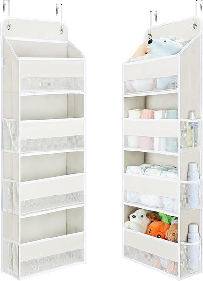 Yecaye Over the Door Organizer, 35.2lbs Load Toy Stuffed Animal Storage, Bathroom Organizers and Storage for Nursery Newborn Baby Essential Stuff Dorm Room Essentials, Cream White 4 Tier