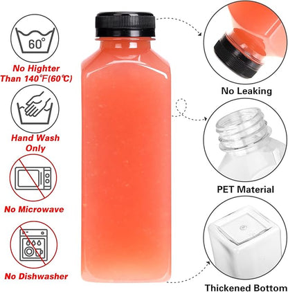 Moretoes 6pcs 16oz Plastic Juice Bottles with Caps, Clear Empty Reusable Water Bottles, Disposable Beverage Containers Bulk for Juicing Smoothies Turmeric Juice Milk and Other Beverages