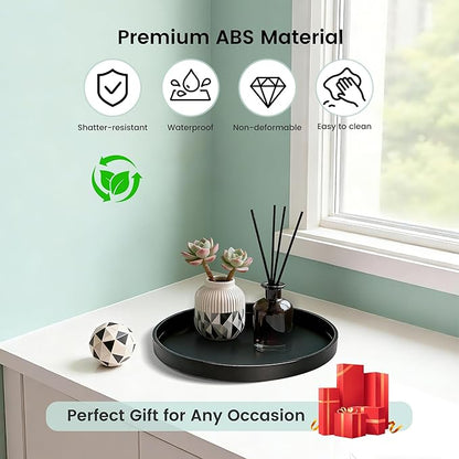 Bathroom Vanity Tray, 1 Pack 9" ABS Black Round Vanity Trays for Bathroom Counter, Dresser Decor Trays for Perfume, Candles, Keys, Kitchen Countertop Organizer, Decorative Tray Soap Holder