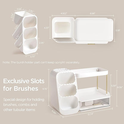 HBlife Bathroom Organizers and Storage with Brush Holder for Vanity, 3 Tier Plastic Makeup Organizer for Dresser Counter, Skincare, Lipstick, Perfume, and Cosmetic Storage