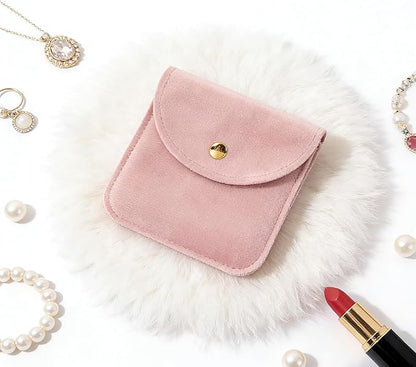 Velvet Jewelry Pouch, Pink, Gold Snap Closure, Small Travel Storage Case（10 Pack 3 * 3）