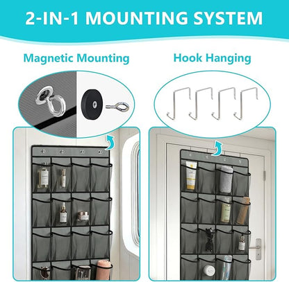Esoes Cruise Ship Magnetic Door Organizer, 24 Pockets Magnetic Behind the Door Shoe Rack-4 Strong Anti-Scratch Magnets, Over the Door Organizer Cruise Essentials Storage for Cruise Cabin Travel