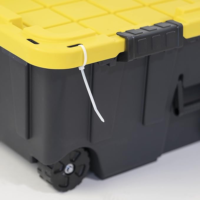 CX BLACK & YELLOW, 20-Gallon Heavy Duty Tough Storage Footlocker & Snap-Tight Lid, (13.4H x 18.2W x 32.3D), Weather-Resistant Design and Stackable Organization Tote [2 Pack]