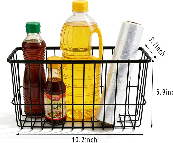 2-Pack Cabinet Door Storage Baskets with Self-Adhesive Mounts, Under Shelf Metal Organizer for Kitchen, Bathroom, Wardrobe, Fridge – No Drill, 22 lbs Capacity, Black