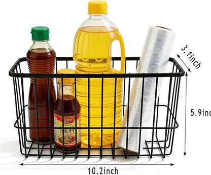 2-Pack Cabinet Door Storage Baskets with Self-Adhesive Mounts, Under Shelf Metal Organizer for Kitchen, Bathroom, Wardrobe, Fridge – No Drill, 22 lbs Capacity, Black