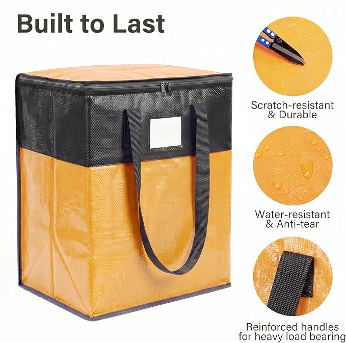4Pack (110L*2+180L*2) Extra Large Moving Bags Heavy Duty with Wide Comfortable Handles & Strong Zipper, Durable Storage Bags Totes, Reusable Moving Boxes for College Dorm Bedding Space Saving,Yellow