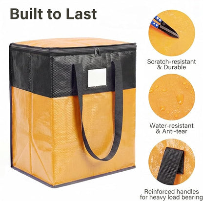 4Pack (110L*2+180L*2) Extra Large Moving Bags Heavy Duty with Wide Comfortable Handles & Strong Zipper, Durable Storage Bags Totes, Reusable Moving Boxes for College Dorm Bedding Space Saving,Yellow