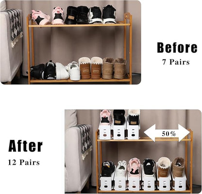 12 Pack Shoe Slots Organizer Adjustable Level Shoe Stacker Holder Storage Space Saving Sneakers Display Tray Rack for Closet (White, 12Pack)