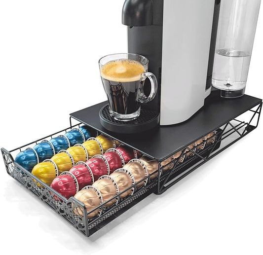 RECAPS Coffee Pod Holder Pod Drawer Storage Pods Holder Coffee Capsules Kitchen Organizer Compatible with Vertuoline Vertuo Stores 40 Capsules Black Color