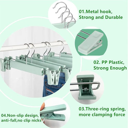 10 Pack Skirt Hangers，Pants Hangers with Clips，360 ° Swivel Hooks Space Saving Hangers for Pants, Skirts, Clothes, Jeans，Light Green