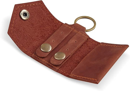 Leather Keychain Earrings Holder, Wedding Travel Case, Engagement Holder, Pouch Bag, Workout and Gym Ring Holder (Cognac)
