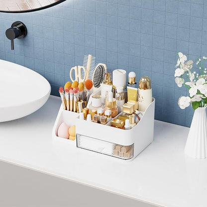 Yieach White Makeup Organizer Countertop,Large Cosmetics Storage Organizer for Make up Brush,Hair Products and Beauty Skincare Organizers,Plastic Makeup Holders and Organizers for Bathroom,Vanity,Desk
