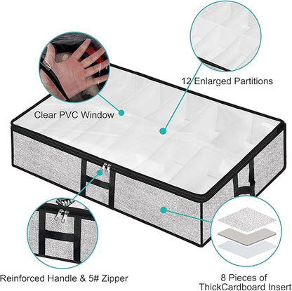 Under Bed Shoe Storage Organizer for Closet 2 Pack- Fits 24 Pairs Underbed Shoes Container Boxes, Light Grey