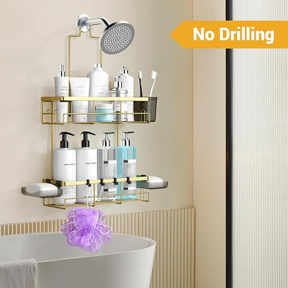 AKTECKE Shower Caddy Hanging Bathroom Organizer: Rustproof Shelf for Inside Shower - No Drilling Racks Over Showerhead - Bath Shelves for Shampoo Soap Gold