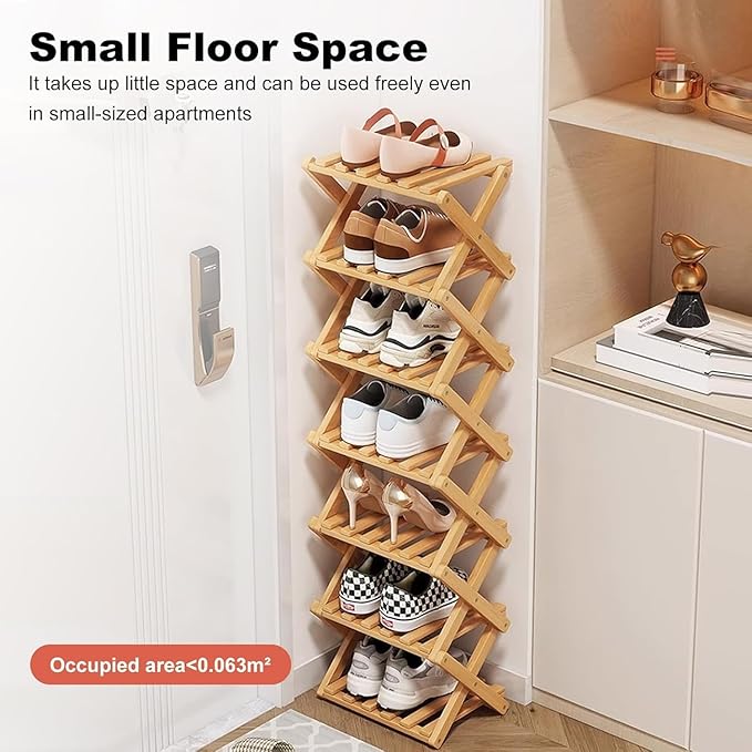 YYW Bamboo Shoe Rack for Entryway, Free Standing Shoe Racks Shelf Closet, Widen Foldable Vertical Shoe Storage Organizer for Living Room