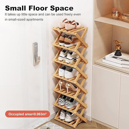 YYW Bamboo Shoe Rack for Entryway, Free Standing Shoe Racks Shelf Closet, Widen Foldable Vertical Shoe Storage Organizer for Living Room