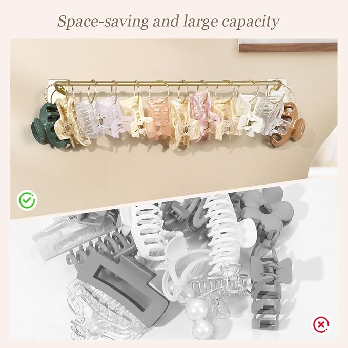 SNOWSTAR Metal Claw Clip Organizer Holder, Hair Clip Holder and Storage for Women and Girl,Claw Clips Hanger Display Hair Accessories for Wall Door Closet,Gold(1PCS)
