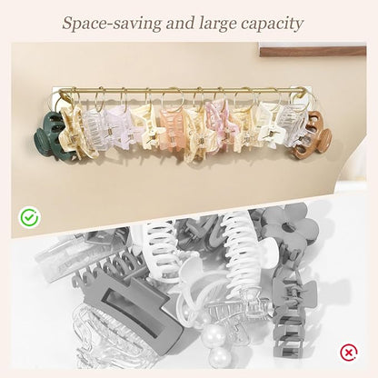 SNOWSTAR Metal Claw Clip Organizer Holder, Hair Clip Holder and Storage for Women and Girl,Claw Clips Hanger Display Hair Accessories for Wall Door Closet,Gold(1PCS)
