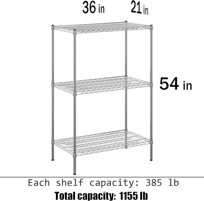21" Deep x 36" Wide x 54" Height Wire Shelving Kit | 3-Tier | NSF Commercial Storage Rack Unit