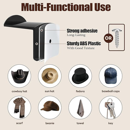 Aoodaily 2.8 Inch Hat Hooks for Wall - (8 Pack) Cowboy Hat Rack, Strong Adhesive Cap Holder, Organizer for Baseball Caps, Western Room Decor - Black
