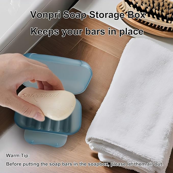 Soap Holder Container, Vonpri Portable Bar Soap Saver Scrubber Case for Bathroom and Kitchen (Dark Blue)