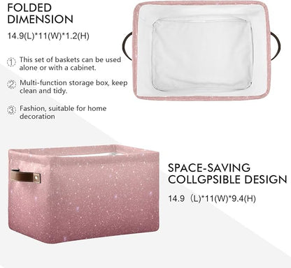 Rose Gold Sequins Storage Basket Bin, Large Cube Storage Box Canvas Collapsible Storage Organizer for Home Office Closet