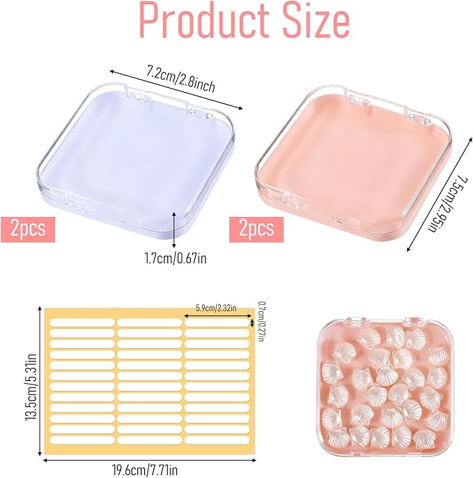 4 Pcs Press on Nail Storage Box with 36 Pcs Adhesive Double Sided Tape, Acrylic Nail Art Display Case, Transparent Storage Organizer for Fake Nails, Nails Salon Business Home Art Supplies
