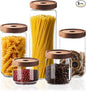 Glass Jars with Airtight Wood Lids - Small Large Kitchen Pantry Storage Containers, Canisters for Spaghetti, Noodles, Pasta, Ground Coffee, Sugar, Cereal, Spice, Salt, Salad, Matcha, Set of 5