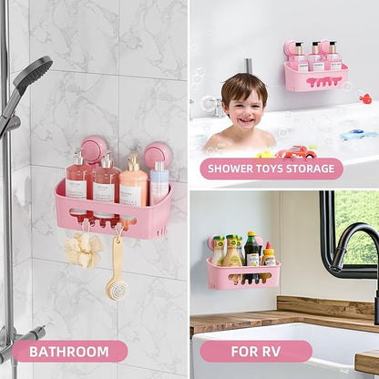 LEVERLOC Shower Caddy Suction Cup, Shower Organizer Removable Bathroom Shelf, Storage Suction Powerful Max Hold 22lbs Bathroom Caddy Waterproof Holder, Blue