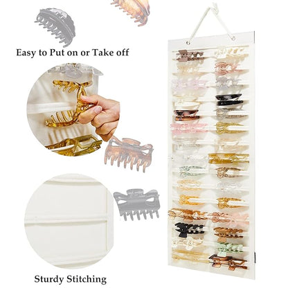 Hanging Hair Claw Clips Organizer, Claw Clips Organizers and Storage for Women Girls, Hair Claw Clips Holder for Wall, Door, Closet(NO ACCESSORIES INCLUDED) (30 Stripes-Beige)