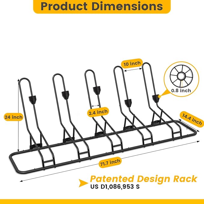 Kingarage Floor Bike Rack for 5 Bikes, Safeguard Disc Brakes & Derailleurs Design, Waterproof Bicycle Stand Indoor/Outdoor/Garage Use, Fits 12"-29" Tires, Upgraded 0.63" Steel Tubes for Stability