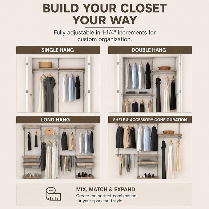 Closet Culture by Knape & Vogt 5.25 in. H x 23.50 in. W x 17.00 in. D Champagne Nickel Shoe Rack Kit for Closet System, 0335-SRK-CN
