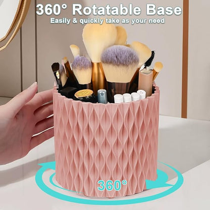WAFJAMF Makeup Brush Holder 360 Rotating Cosmetics Holders Storage Cup for Vanity Desktop Bathroom Countertop 5 Slot Makeup Brushes Container - Classic Style - Pink
