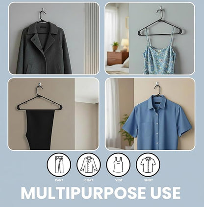 Utopia Home Plastic Hangers 50 Pack - Space Saving Clothes Hanger - Durable & Strong Closet Organizers and Storage with Built-in Strap Hooks - Essential for Shirts, Pants, Skirts & Coats (Black)