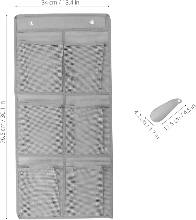 Zerodeko Wall Mounted Shoe Organizer with 6 Mesh Pockets, Hanging over Door Shoe Storage Bag with Hooks and Shoehorn, Dorm Closet Storage for Bathroom and Rv, 2pcs Set